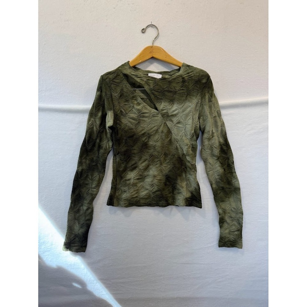 Sage + Fig Asymmetric Fall Olive Cut Out Long Sleeve Crinkle Retro 70s Design